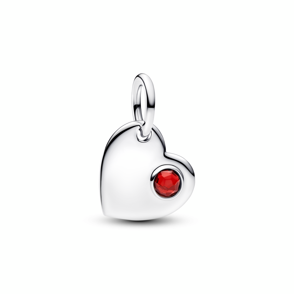 Engravable heart sterling silver dangle with salsa red crystal