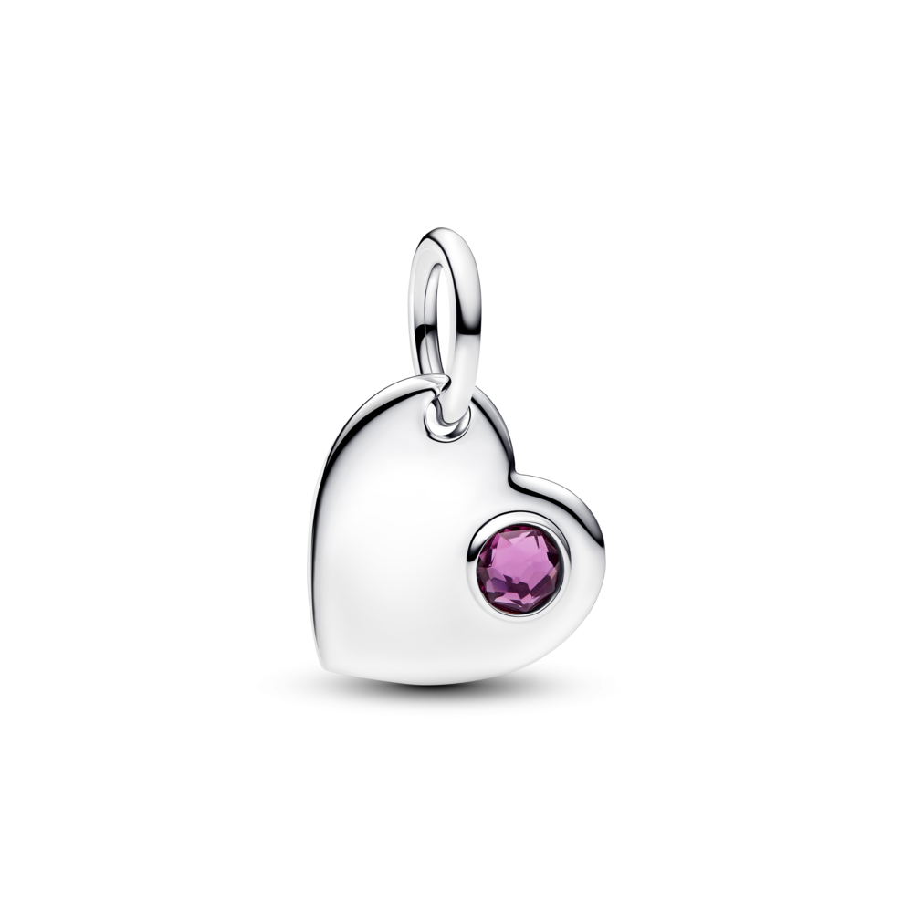 Engravable heart sterling silver dangle with sweet grape purple crystal