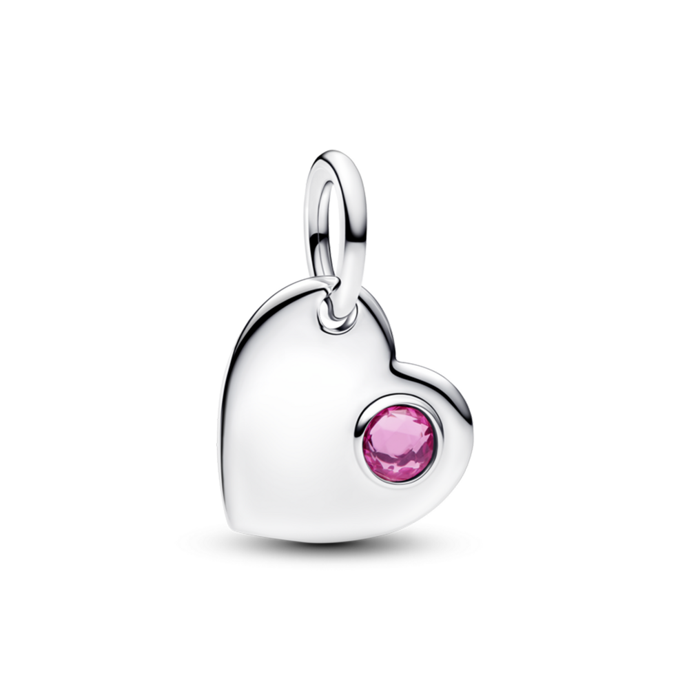 Engravable heart sterling silver dangle with phlox pink crystal