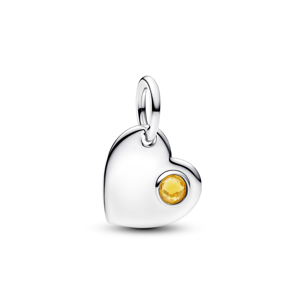 Engravable heart sterling silver dangle with honey coloured crystal