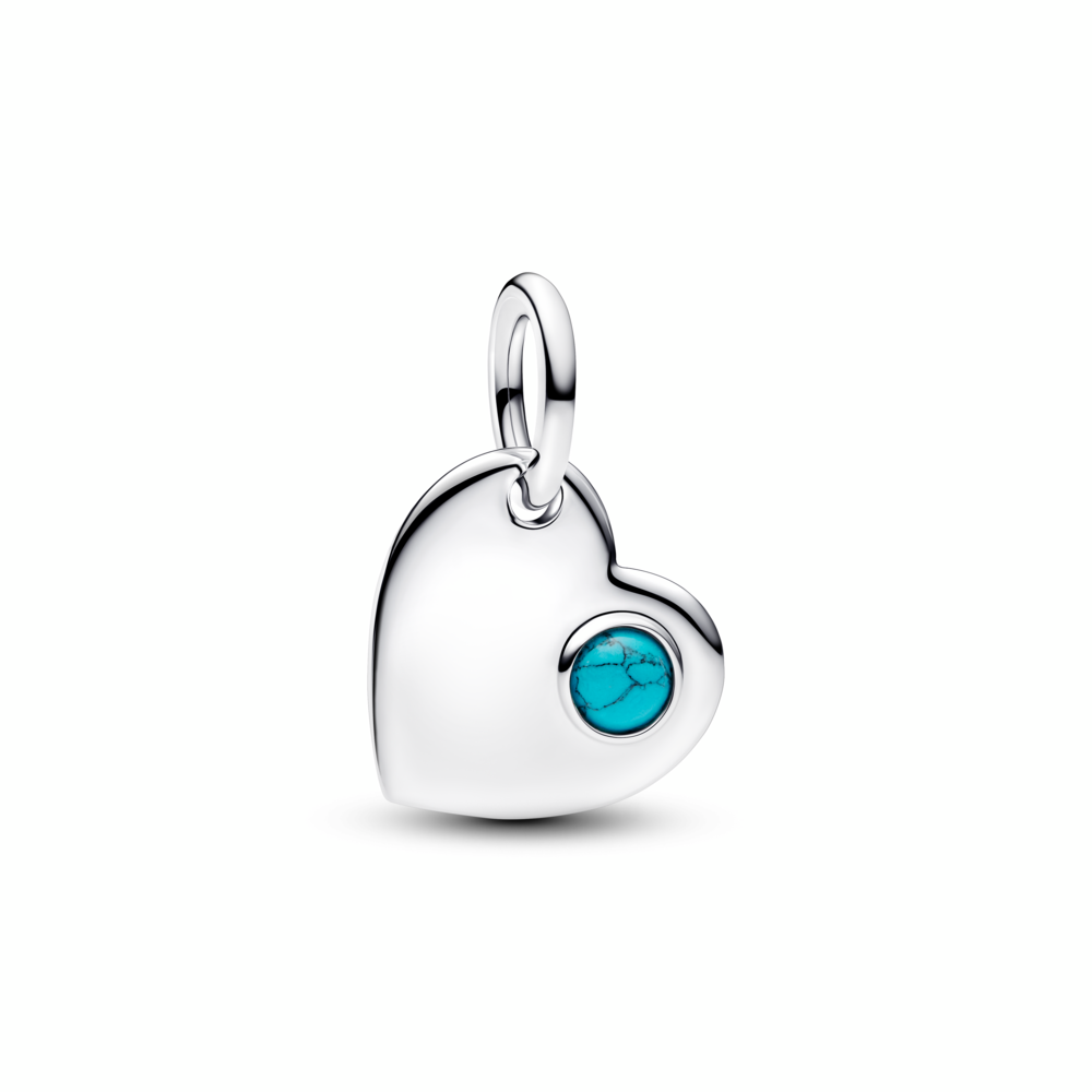 Engravable heart sterling silver dangle with capri blue crystal