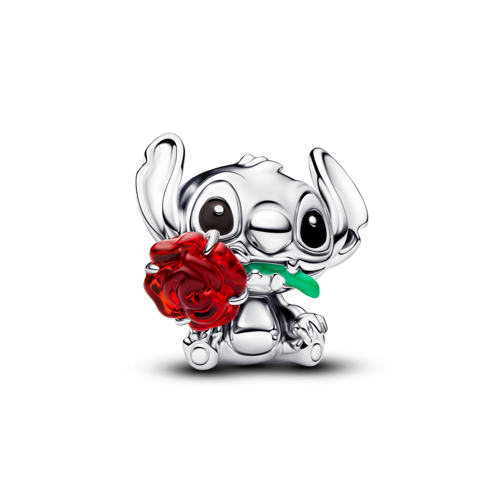 Disney Stitch sterling silver charm with red Murano glass, black and green enamel
