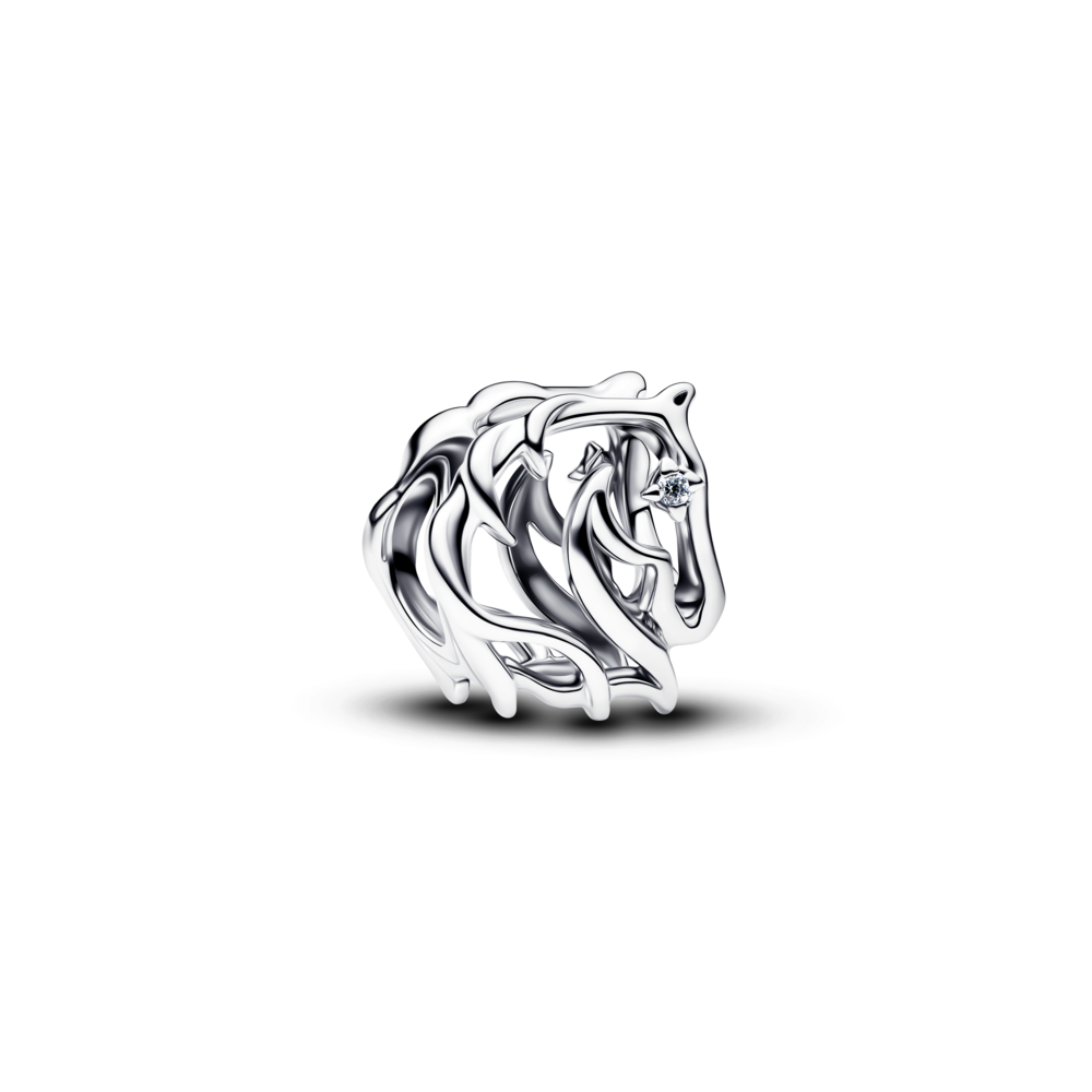 Horse sterling silver charm with clear cubic zirconia