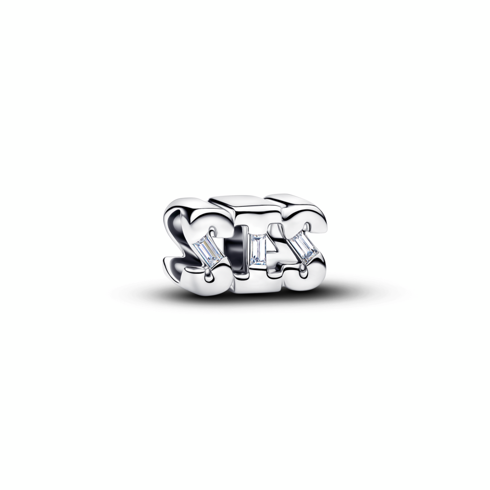 SIS sterling silver charm with clear cubic zirconia