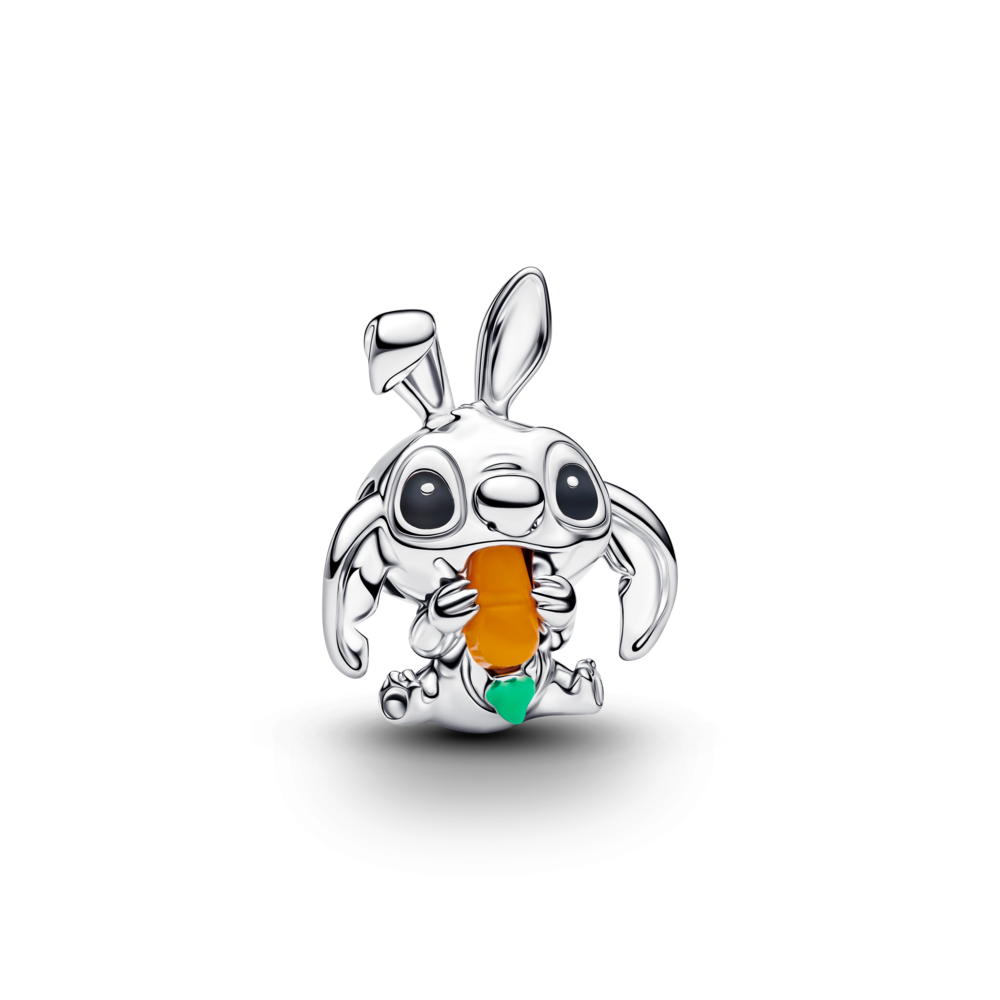 Disney Stitch sterling silver charm with orange imitation quartz, black and green enamel