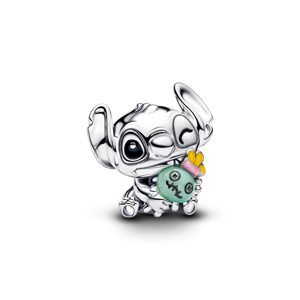 Disney Stitch sterling silver charm with green Murano glass, black, pink and yellow enamel