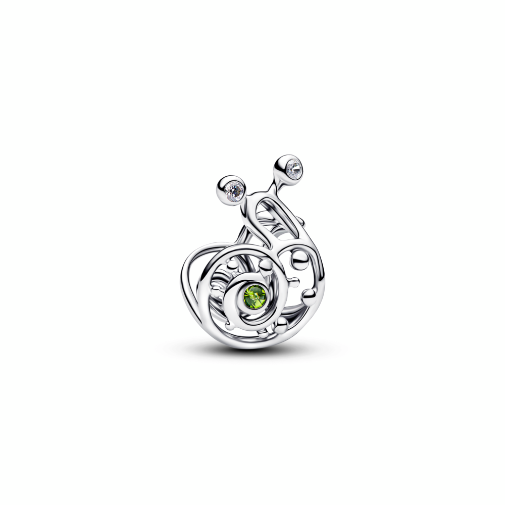 Snail sterling silver charm with light green crystal and clear cubic zirconia