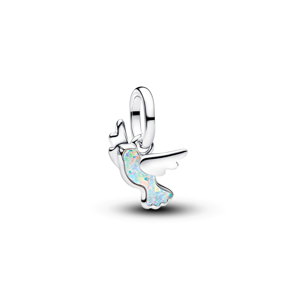 Dove sterling silver mini dangle with white lab-created opal