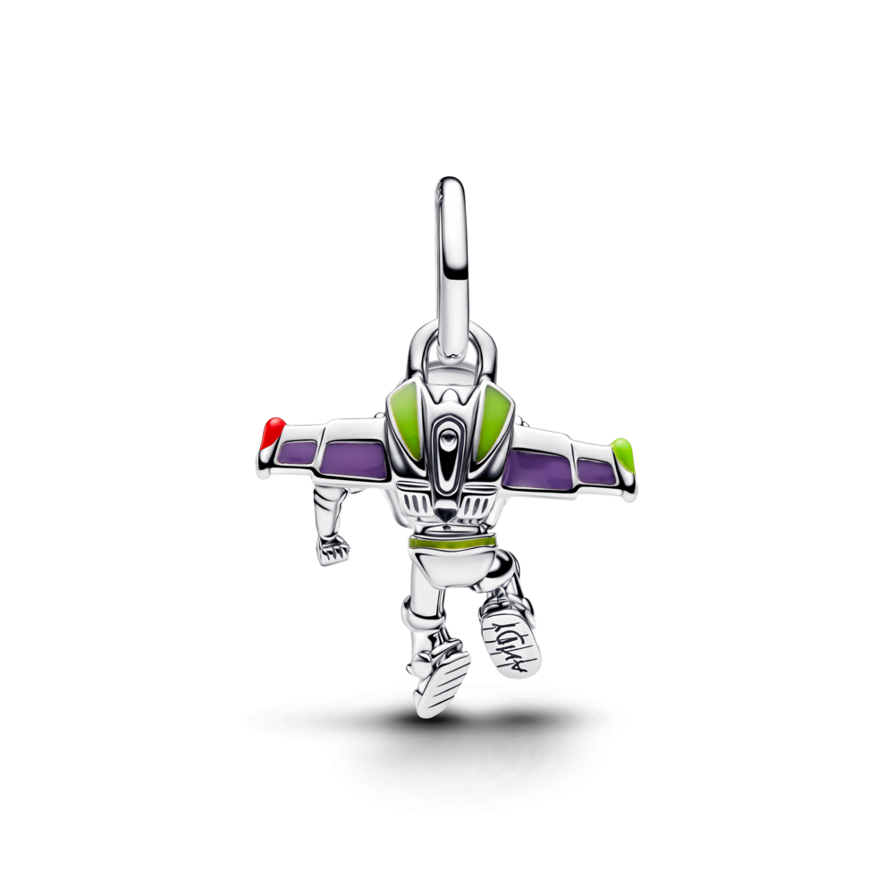 Disney Toy Story Buzz Lightyear sterling silver dangle with red, purple, green enamel and transparent UV resin