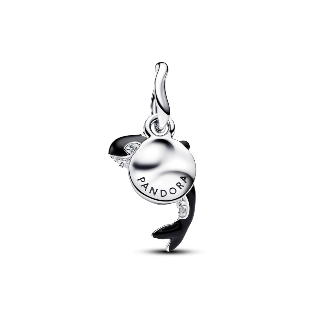 Orca sterling silver double dangle with clear cubic zirconia and black enamel