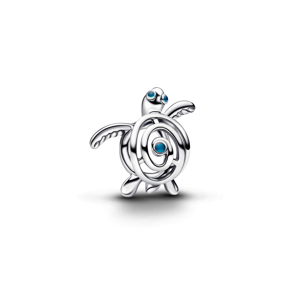 Openwork turtle sterling silver charm with turquoise enamel