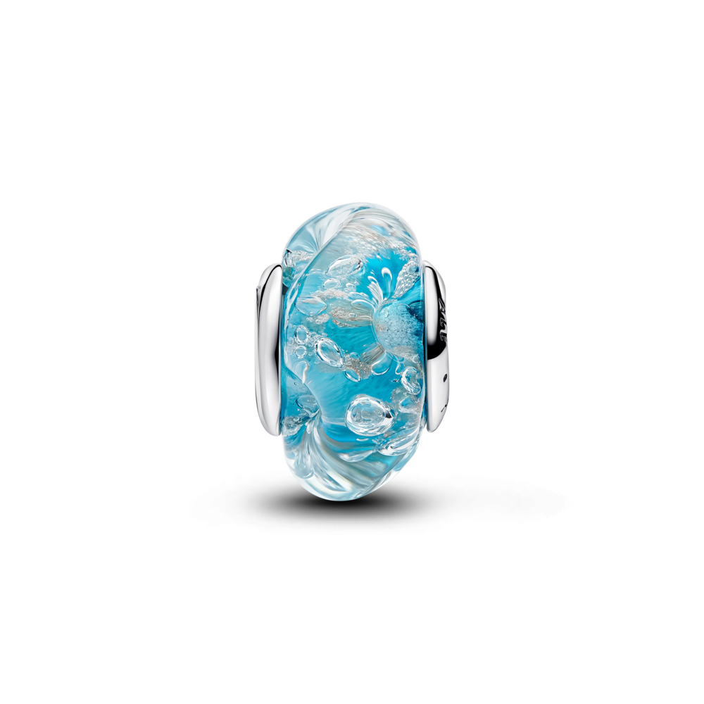 Sterling silver charm with turquoise Murano glass with glitter