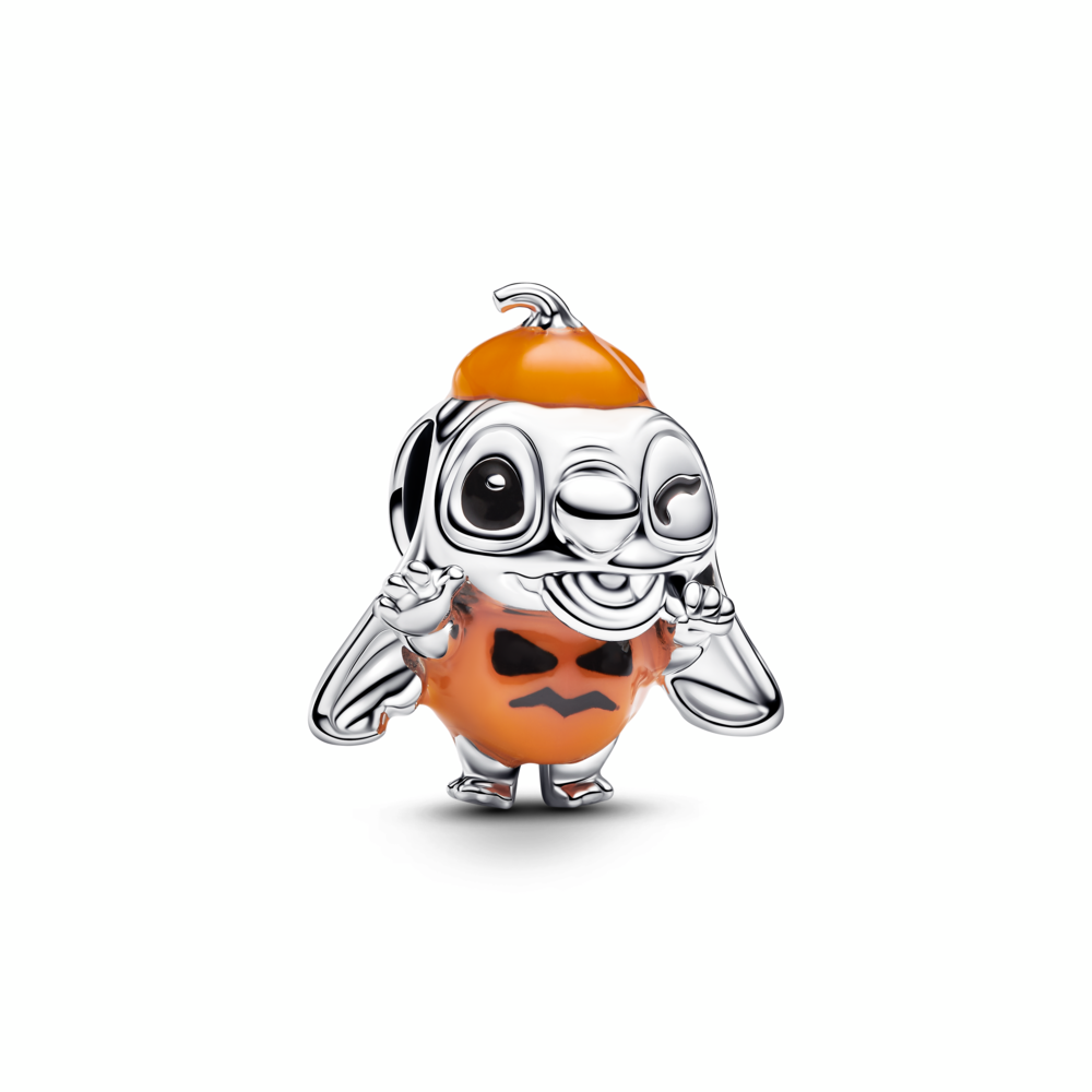 Disney Stitch halloween sterling silver charm with imitation of orange quartz and black enamel