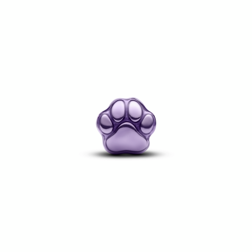 Paw sterling silver mini charm with purple enamel