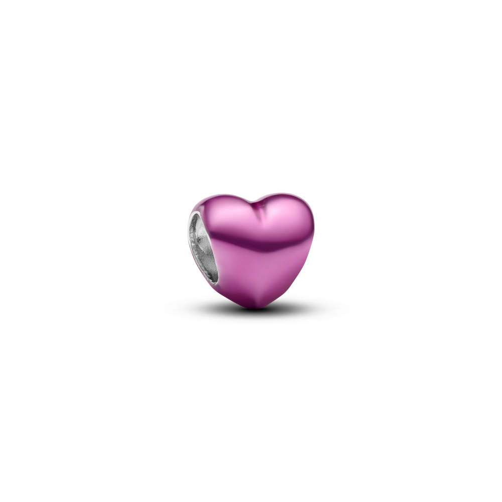 Heart sterling silver mini charm with pink enamel
