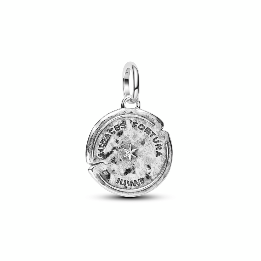 Dolphin sterling silver medallion with clear cubic zirconia