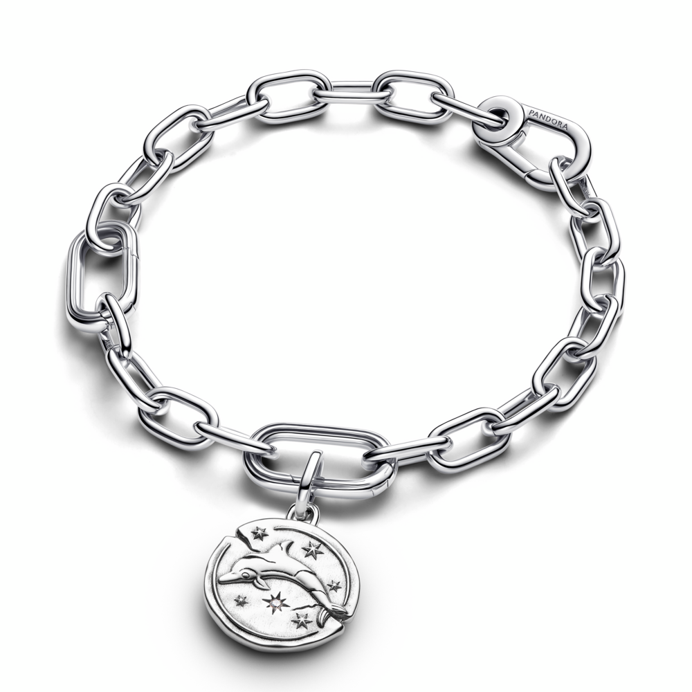 Dolphin sterling silver medallion with clear cubic zirconia