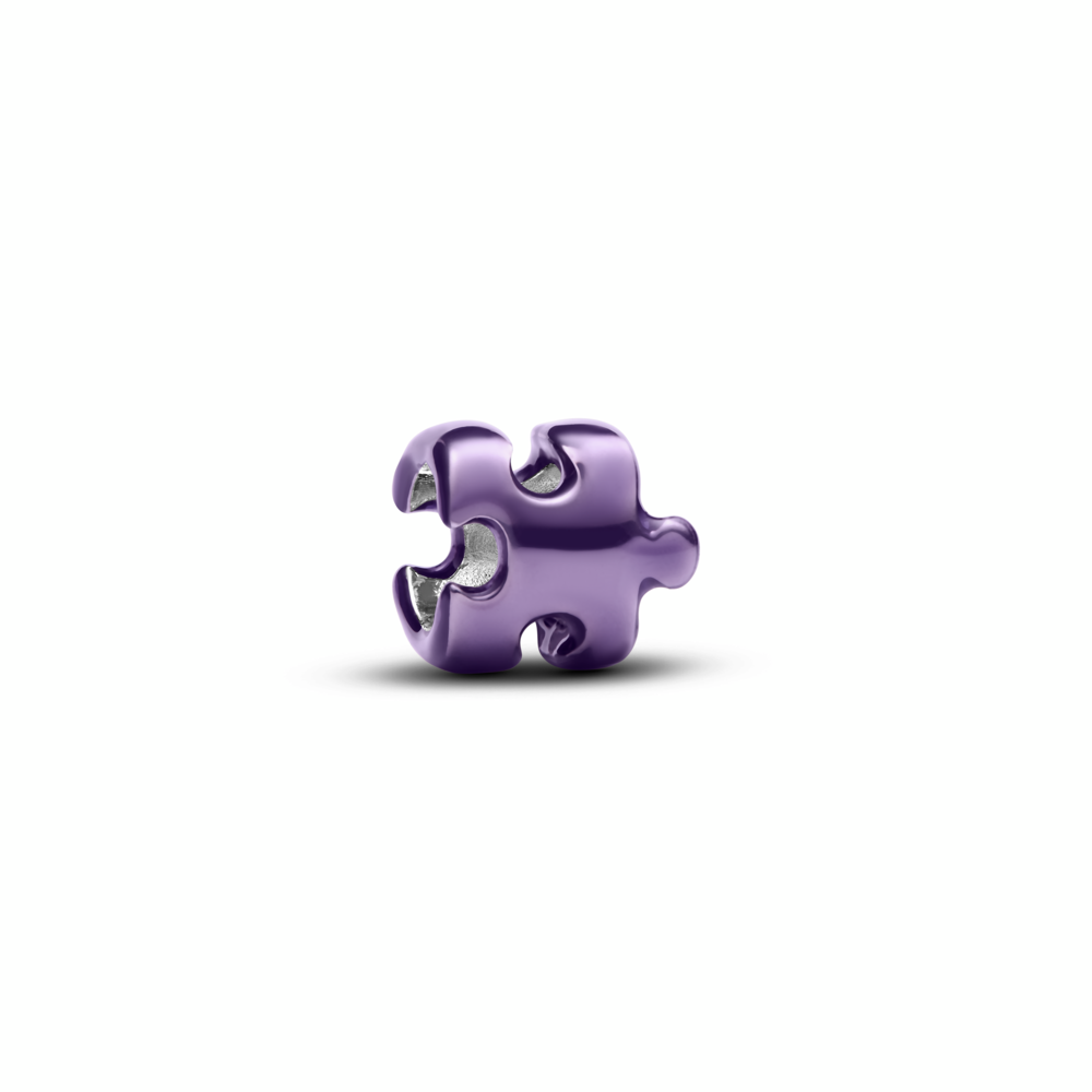 Puzzle sterling silver mini charm with purple enamel