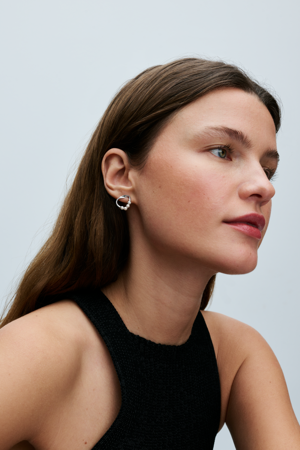 Organically Shaped Circle & Treated Freshwater Cultured Pearls Stud Earrings