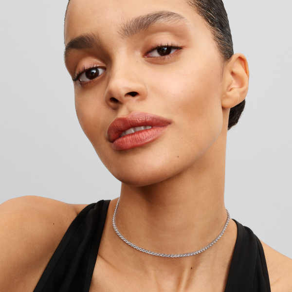 Sterling silver choker with clear cubic zirconia and sliding clasp