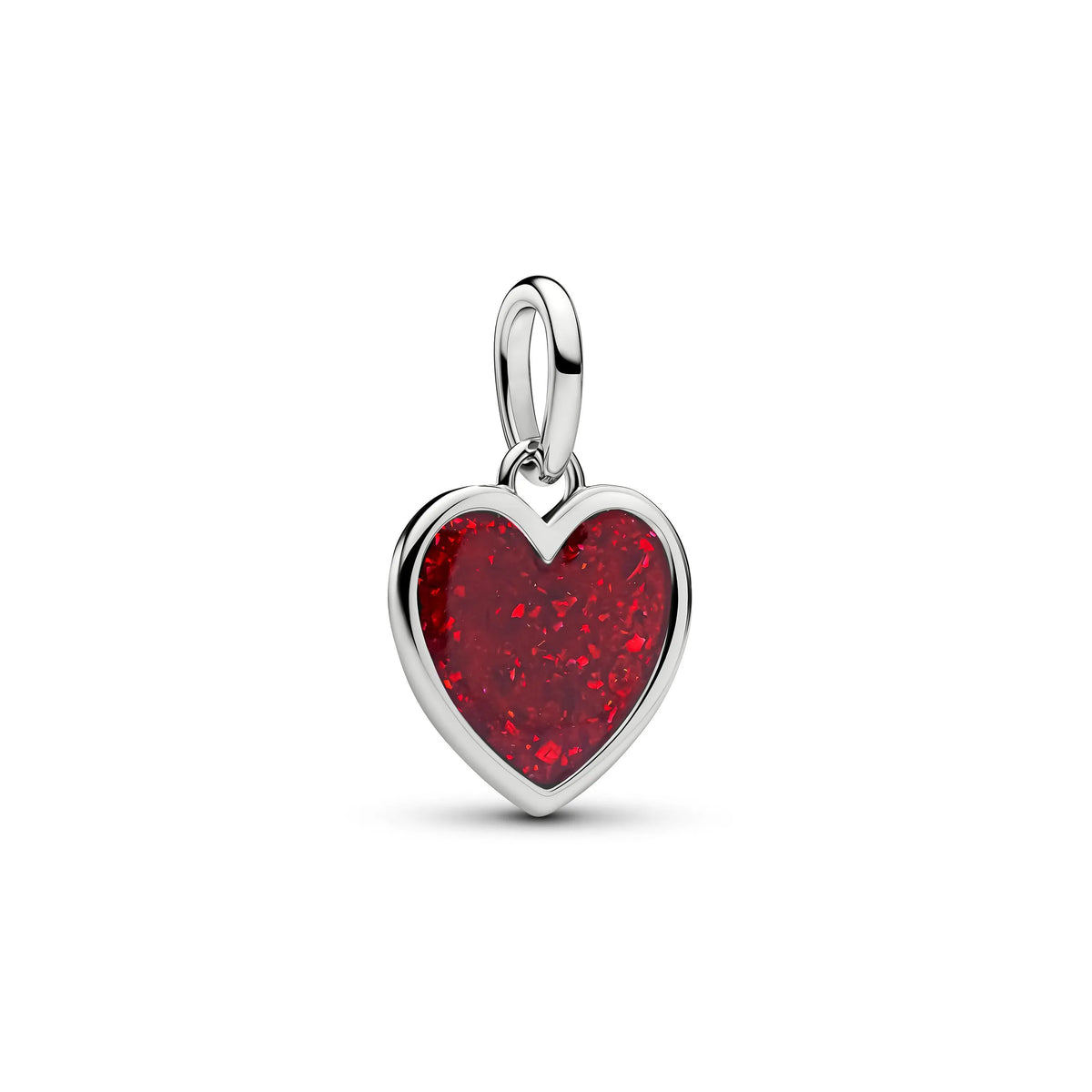 Engravable heart platinum-plated dangle with red glitter enamel