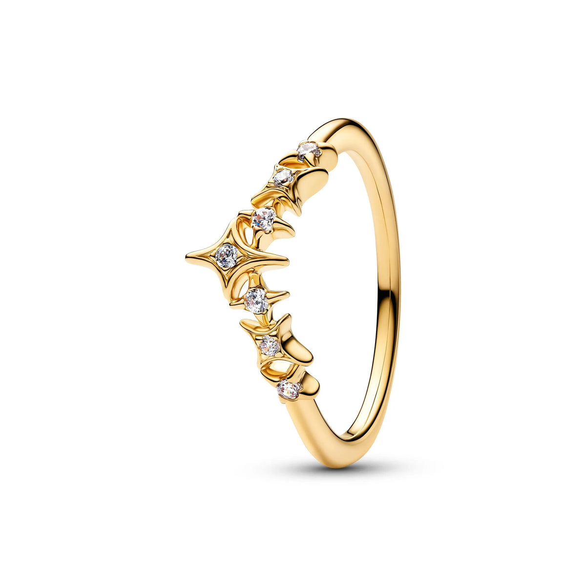 Tiara star 14k gold-plated ring with clear cubic zirconia