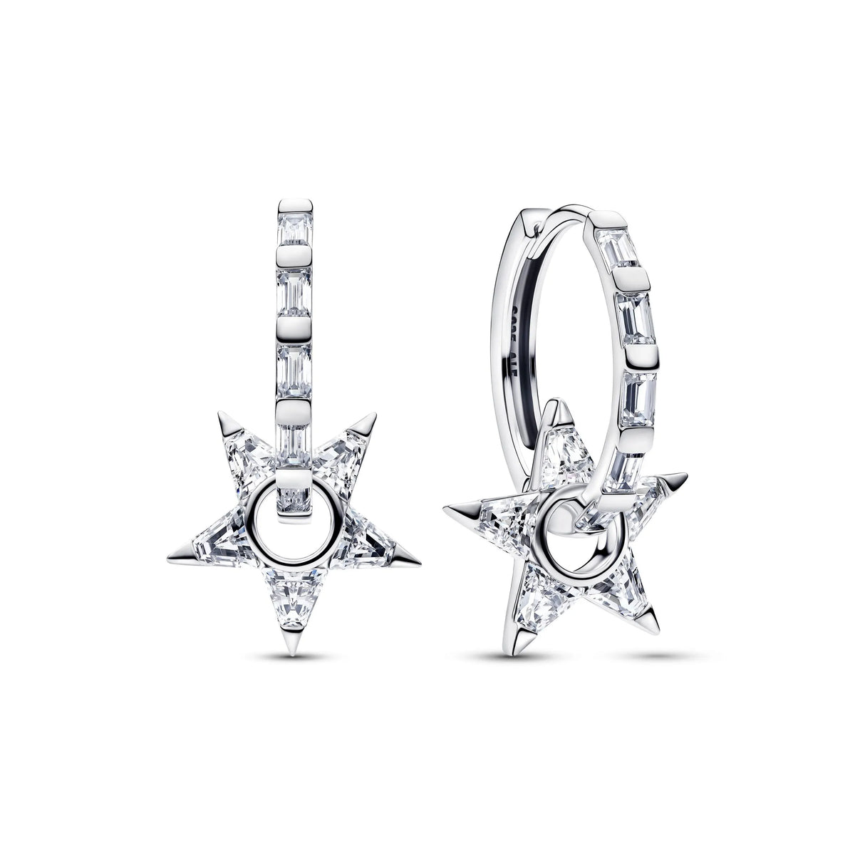 Star sterling silver hoop earrings with clear cubic zirconia
