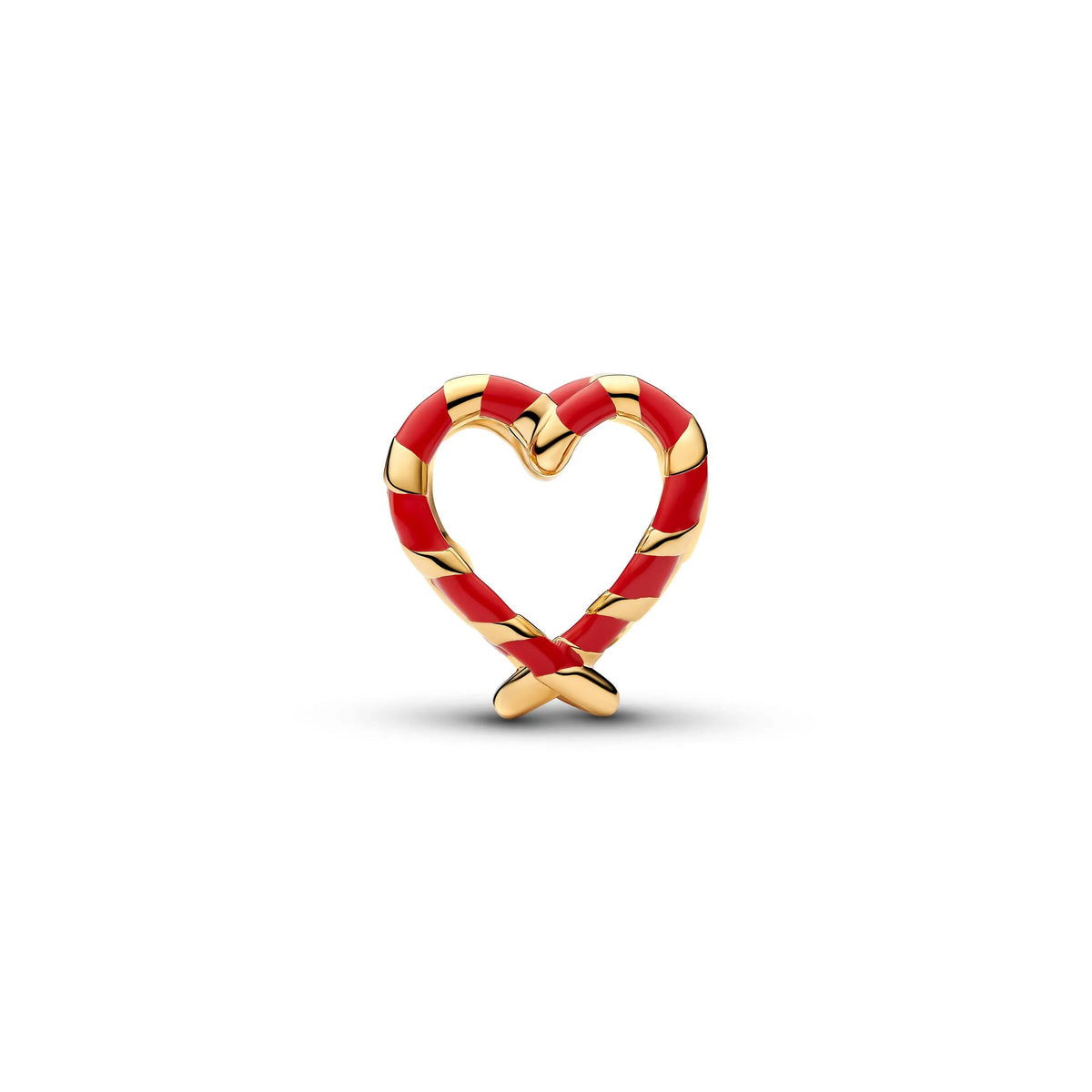 Candy cane heart 14k gold-plated charm with red enamel