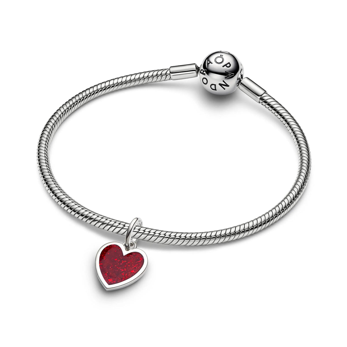 Engravable heart platinum-plated dangle with red glitter enamel
