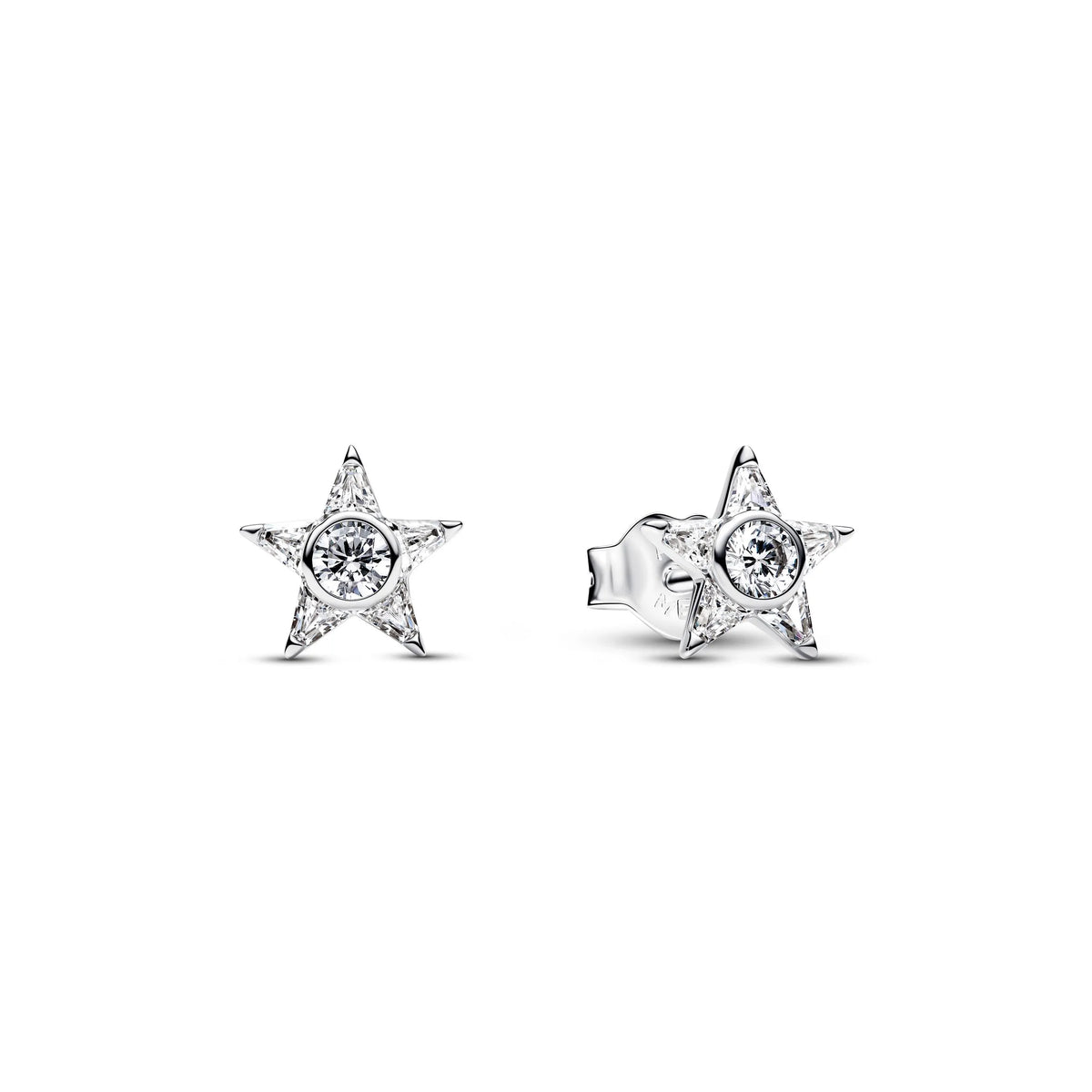 Star sterling silver stud earrings with clear cubic zirconia