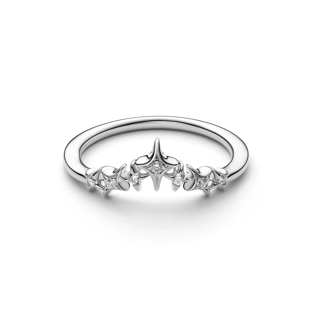 Tiara star platinum-plated ring with clear cubic zirconia