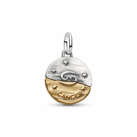 Cancer sterling silver and 14k gold-plated medallion with clear cubic zirconia