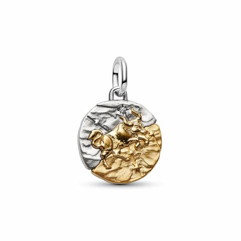 Taurus sterling silver and 14k gold-plated medallion with clear cubic zirconia