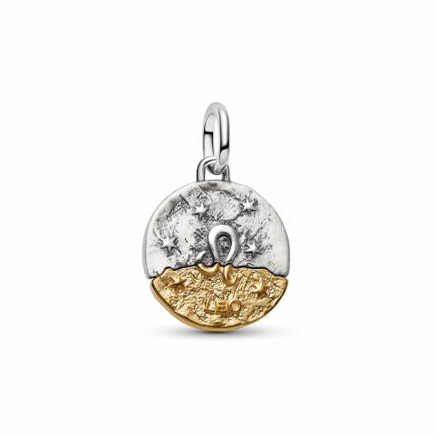 Leo sterling silver and 14k gold-plated medallion with clear cubic zirconia