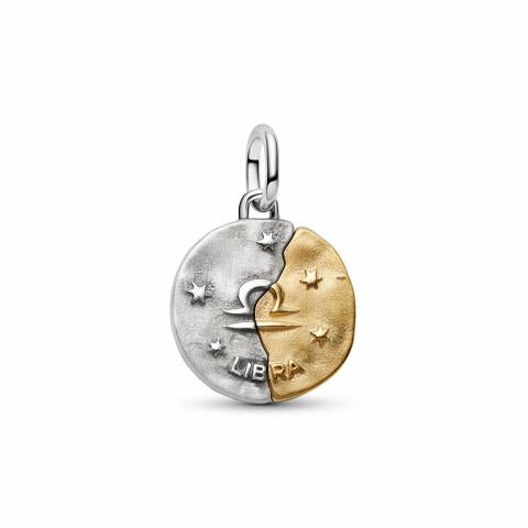 Libra sterling silver and 14k gold-plated medallion with clear cubic zirconia