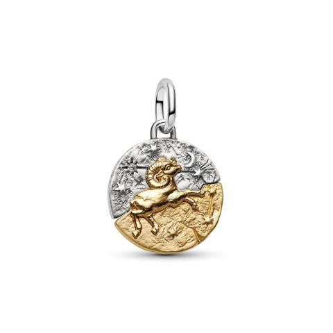Aries sterling silver and 14k gold-plated medallion with clear cubic zirconia