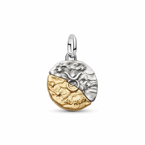 Taurus sterling silver and 14k gold-plated medallion with clear cubic zirconia