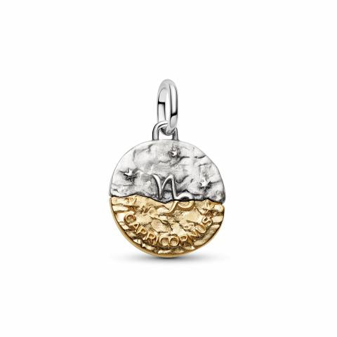 Capricornus sterling silver and 14k gold-plated medallion with clear cubic zirconia