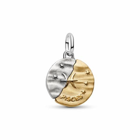 Pisces sterling silver and 14k gold-plated medallion with clear cubic zirconia