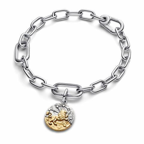 Leo sterling silver and 14k gold-plated medallion with clear cubic zirconia