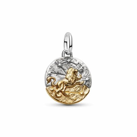 Leo sterling silver and 14k gold-plated medallion with clear cubic zirconia