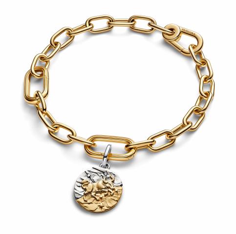 Taurus sterling silver and 14k gold-plated medallion with clear cubic zirconia