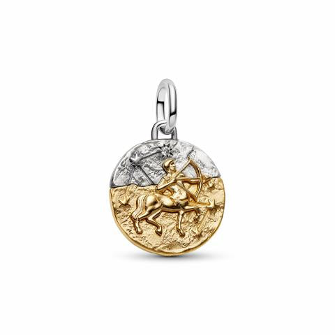 Sagittarius sterling silver and 14k gold-plated medallion with clear cubic zirconia