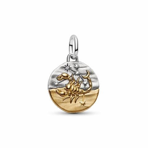 Scorpius sterling silver and 14k gold-plated medallion with clear cubic zirconia