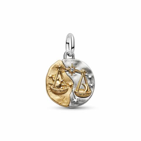 Libra sterling silver and 14k gold-plated medallion with clear cubic zirconia