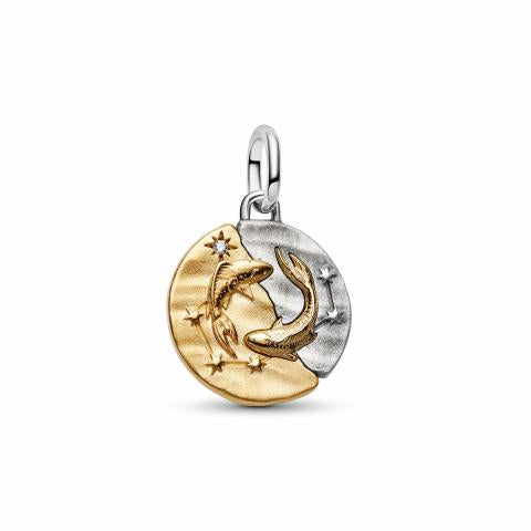 Pisces sterling silver and 14k gold-plated medallion with clear cubic zirconia