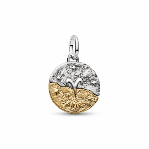 Aries sterling silver and 14k gold-plated medallion with clear cubic zirconia