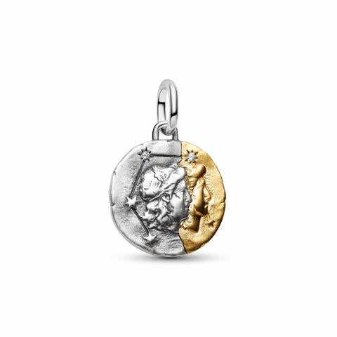 Gemini sterling silver and 14k gold-plated medallion with clear cubic zirconia