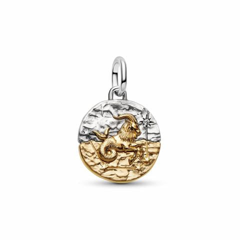 Capricornus sterling silver and 14k gold-plated medallion with clear cubic zirconia