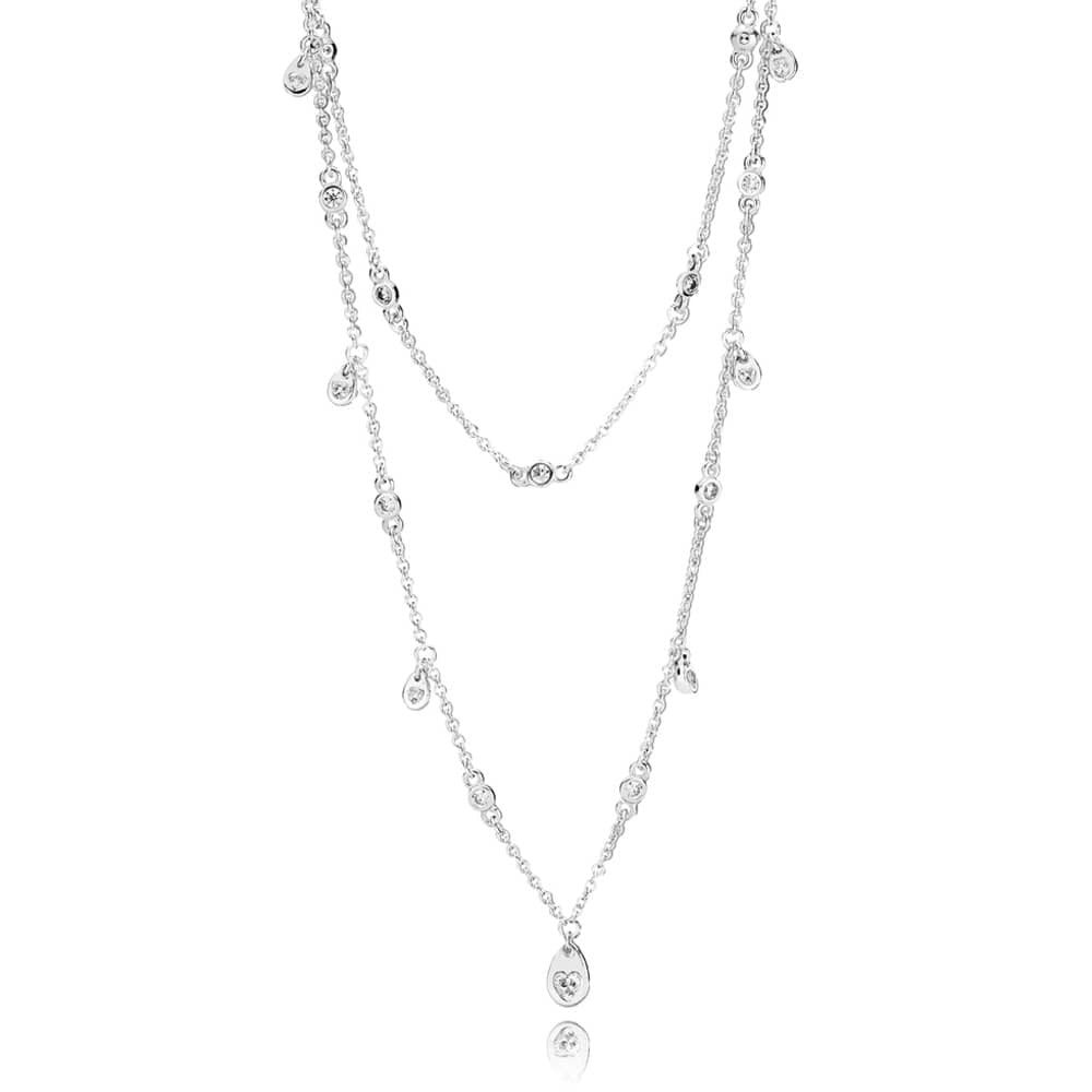 Layered silver necklace with clear cubic zirconia